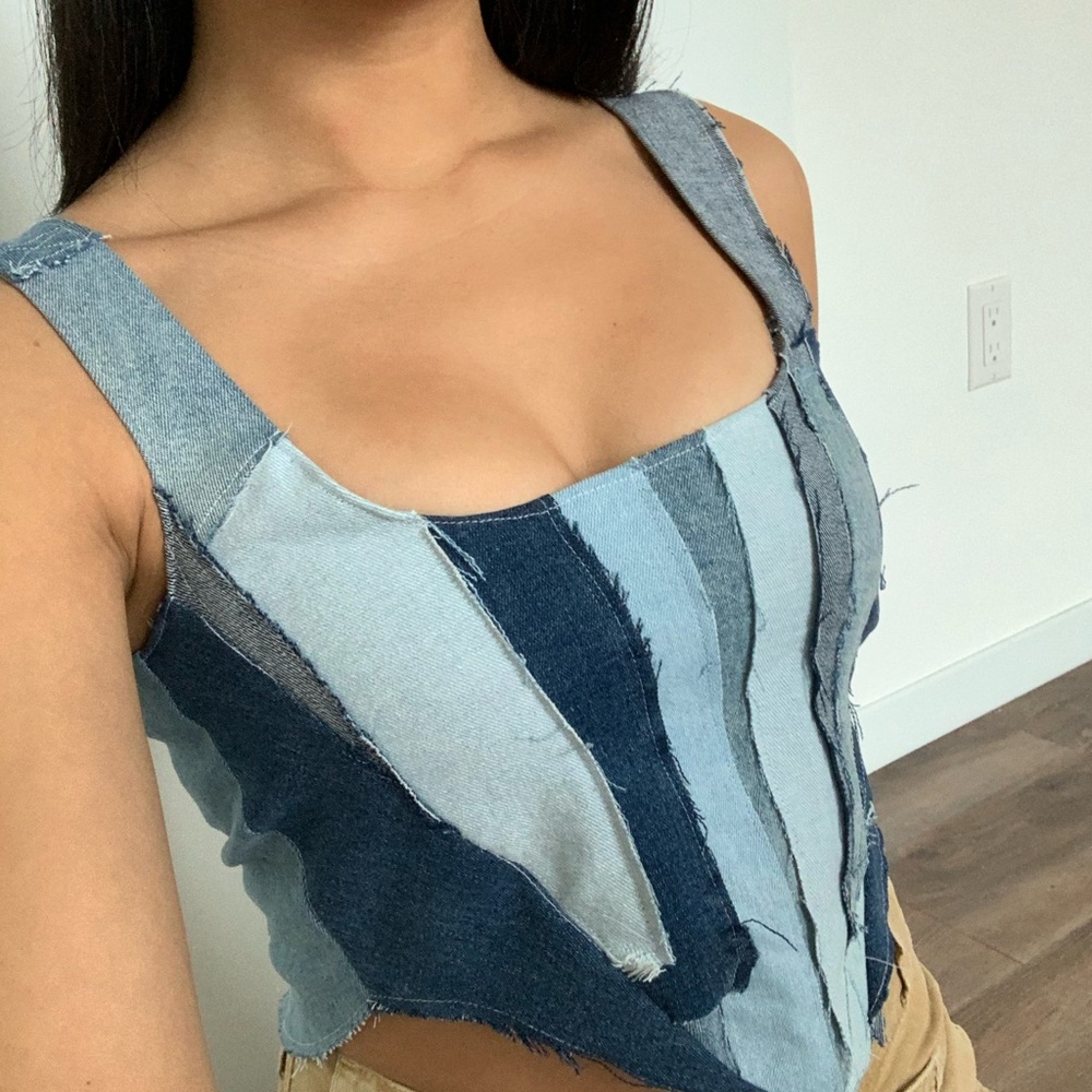 Patchwork Denim Corset Top - image 3